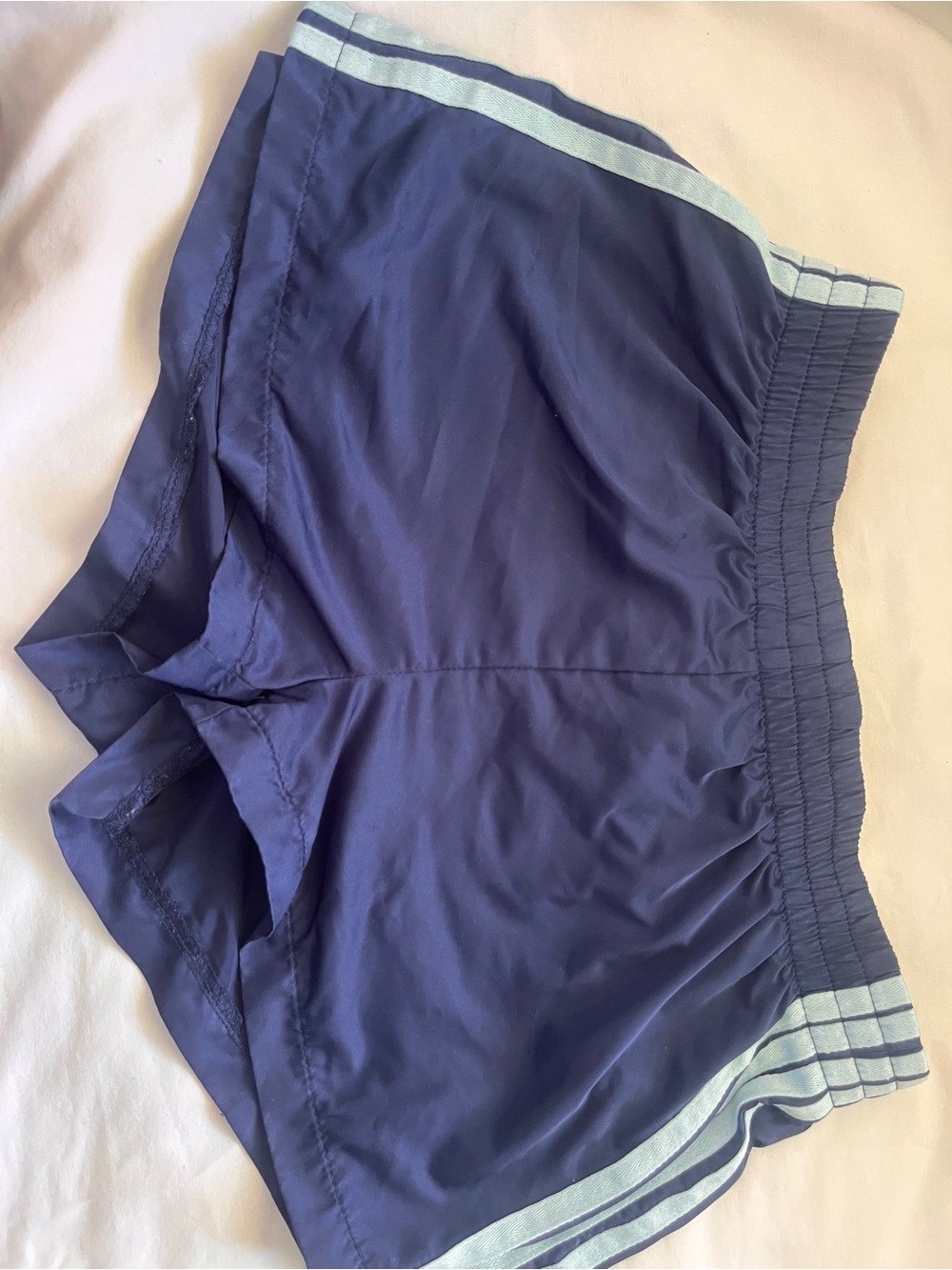 Edikted Navy Athletic Shorts with Light Blue Trim